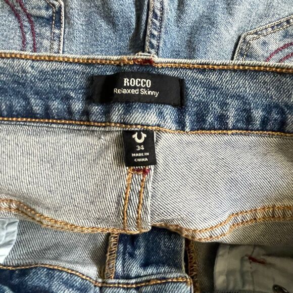 True Religion Rocco Jeans‎ Moto Ribbed Denim Relaxed Skinny Mens 34x32 New - Picture 3 of 9